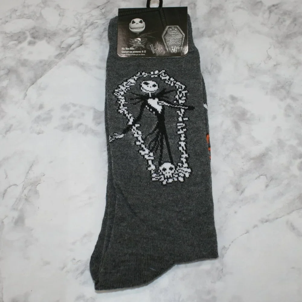 NIGHTMARE BEFORE CHRISTMAS Socks Halloween Spooky Creepy Crew Unisex Grey
